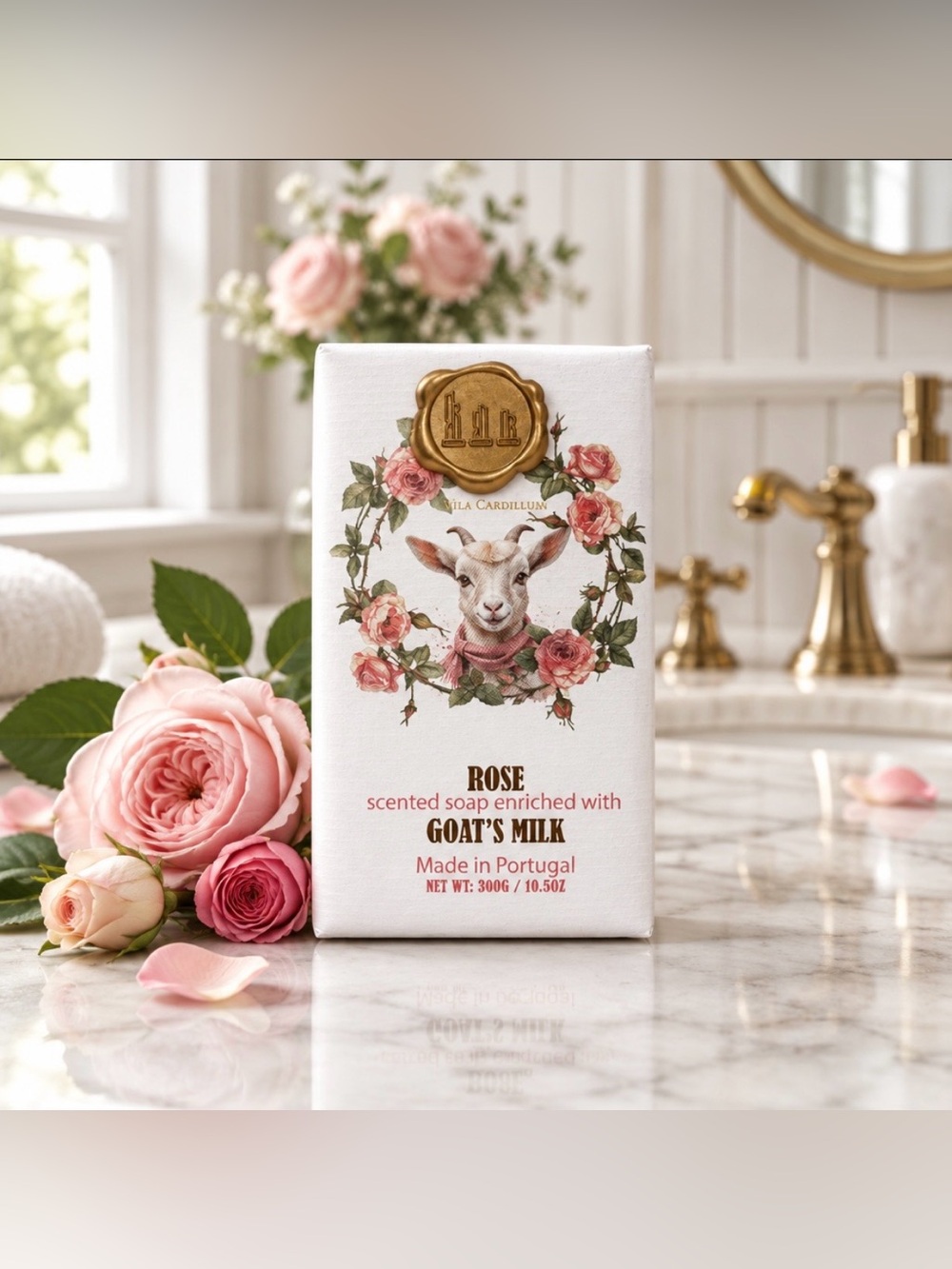 NWT Vila Cardilium Luxury Rose Goat's Milk Soap Bar 300g / 10.5oz Portugal 🇵🇹